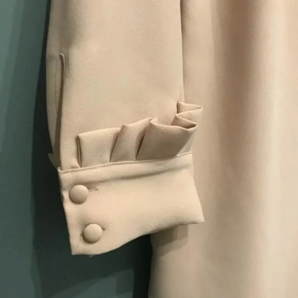 EUC Banana Republic Tan Long Sleeve Ruffle Cuff Cocktail Dress Sz 10 - Picture 6 of 7